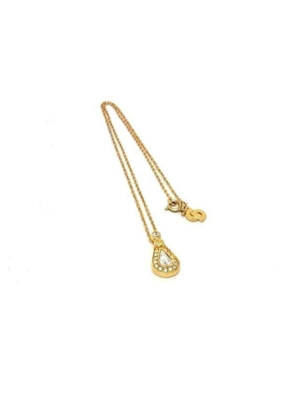 Dior Necklace Drop Motif Gold Metal Rhinestone Vintage